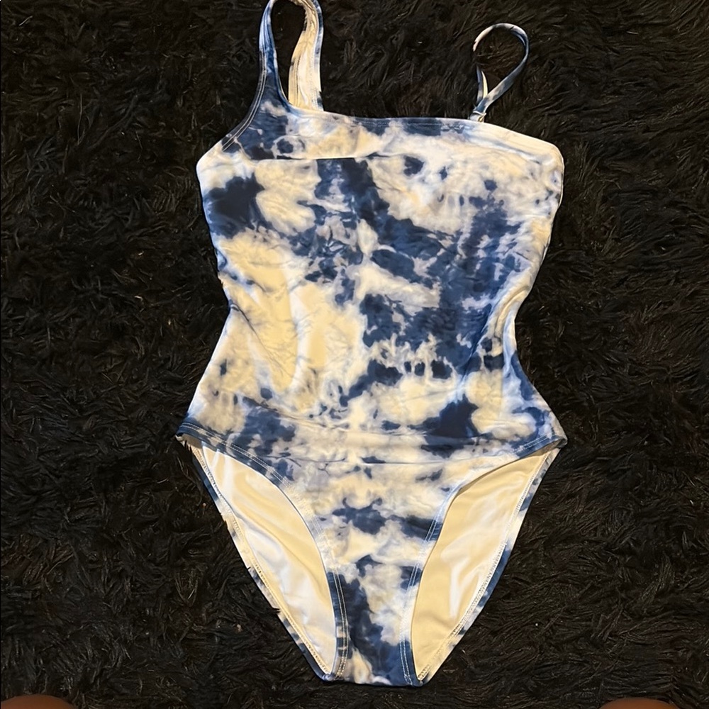 Blue and White Tie-Dye Swimsuit